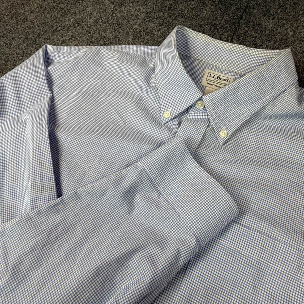 LL Bean Mens XXL‎ T Traditional Fit Blue Gingham Cotton Button Down Shirt 275570